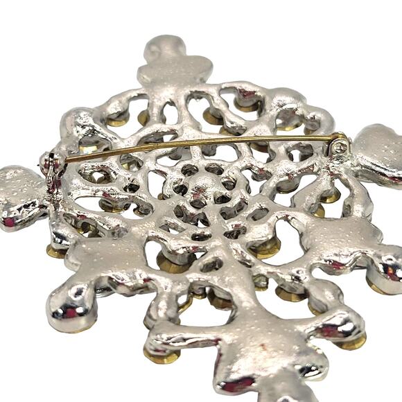Crystal Rhinestone Snowflake Brooch Pin Large 3.5" READ Description Silver Tone - Picture 9 of 16